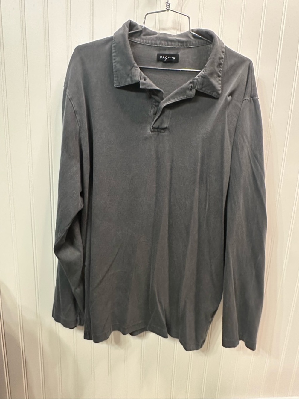 PacSun Men's Long Sleeve Polo - Charcoal